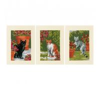Vervaco Counted Cross Stitch Kit Greetings Cards Cats Between Flowers Set of 3