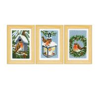 Vervaco Counted Cross Stitch Kit Miniatures Robins in Winter Set of 3