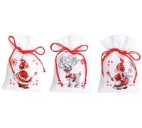 Vervaco Counted Cross Stitch Kit: Pot-Pourri Bag: Christmas Elves: Set of 3, Acrylic, NA, 8 x 12cm