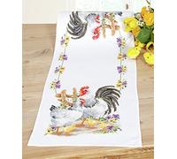 Vervaco Counted Cross Stitch Kit: Runner: Chicken Family, 100% Cotton, Multi-Colour, 32 x 2 x 84 cm