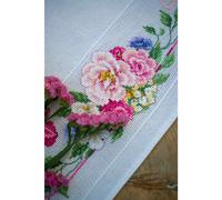 Vervaco counted cross stitch kit tablechloth "Klassische Blumen und Schmetterlin