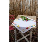 Vervaco Counted Cross Stitch Kit Tablecloth Colourful Flowers