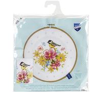 Vervaco Counted Cross Stitch Kit with Embroidery Ring: Bird and Flowers, Aida, Multi-Colour, 20 x 20 x 0,3 cm