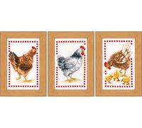 Vervaco Counted Cross Stitch Miniature Chickens Set of 3, Chickens (18 Count) 3/Pkg, Approx. 8 x 12 cm / 3.2 x 4.8 inches