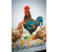 VERVACO Counted Cross Stitch Path Rooster and Chickens Embroidery Complete Kit Adult Creative Home Decoration Manual Table Cadeou DIY 32 x 84 cm Cross Stitch, Multicolour, Approx. 32 x 84 cm