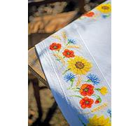 Vervaco Counted Cross Stitch Tablecloth Wild Flowers Embroidery Complete Kit Adult Creative Home Decoration Manual Table Cadeou DIY Approx. 80 x 80 cm Cross Stitch Embroidery
