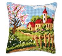 Vervaco Country Church Cross Stitch Cushion, Multi-Colour