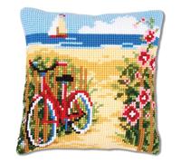 Vervaco Cross Stitch Cushion Kit, Bike on the Beach, Cotton, Multicolour, 40 x 40 x 0.3 cm