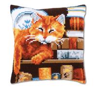 Vervaco Cross Stitch Cushion Cat and Books, Cotton Blend, Assorted, 31 x 6.5 x 37 cm