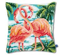 Vervaco Cross Stitch Cushion Flamingos, Cotton Blend, Assorted, 43.6 x 23.6 x 30 cm