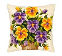 Vervaco Yellow and Purple Pansies Cross Stitch Cushion, Multi-Colour