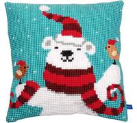Vervaco Cross Stitch Cushion Happy Christmas Bear, Cotton Blend, Assorted, 26 x 1 x 7.5 cm