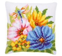 Vervaco Cross stitch cushion kit Colourful spring flowers, stamped, DIY
