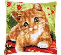 Vervaco Cross Stitch Cushion Kit Cute Cat, White, ca. 40 x 40 cm