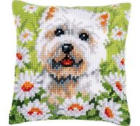 Vervaco Cross Stitch Cushion Kit Dog, White, ca. 40 x 40 cm