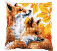 Vervaco Cross Stitch Cushion Kit Fox in Autumn Ecru Approx. 40 x 40 cm