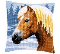 Vervaco Cross Stitch Cushion Kit: Horse & Snow, Cotton, NA, 40 x 40cm