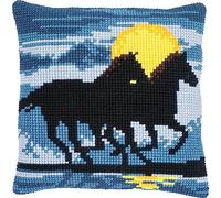 Vervaco Cross Stitch Cushion Kit Horses and Moon Approx. 40 x 40 cm Ecru