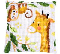 Vervaco Cross Stitch Cushion Kit Jungle Animals, Ecru, ca. 40 x 40 cm