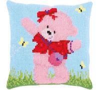 Vervaco Cross Stitch Cushion Kit: Popcorn Brie & Butterflies, Cotton, NA, 40 x 40cm
