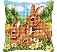 Vervaco Cross Stitch Cushion Kit Rabbits, White, ca. 40 x 40 cm