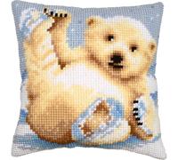 VERVACO Cross Stitch Cushion Kit Small Polar Bear Embroidery Set Beginners Decorative Gobelin Cushions 40 x 40 cm Accessories for Crafts DIY Home Decor Hobby Adults Cross Stitch