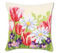Vervaco Cross Stitch Cushion Kit Spring Flowers, Cotton, Multicolour, 40 x 40 x 0,3 cm