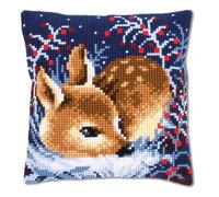Vervaco Cross Stitch Cushion Little Deer, Cotton Blend, Assorted, 26 x 1 x 7.5 cm