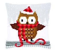Vervaco Cross Stitch Cushion OWL in Santa HAT, Cotton, Multi Colour, One