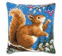 Vervaco Cross Stitch Cushion Squirrel in Winter, Cotton Blend, Assorted, 36 x 14 x 14 cm