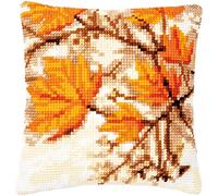 Vervaco Cross Stitch Embroidery Kits Cushion Embroidery Set Beginners Pre-Printed Autumn Leaves DIY Set Creative Set for Adults Decorative Cushion Approx. 40 x 40 cm Craft Set Craftsman Home