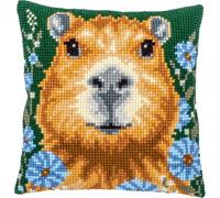 VERVACO Cross Stitch Embroidery Kits Cushion Embroidery Set Beginners Pre-Printed Capibara DIY Set Creative Set for Adults Decorative Cushion 40 x 40 cm Craft Set Craftsman Home Decoration