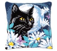 Vervaco Cross Stitch Embroidery Kits Cushion Embroidery Set Beginners Pre-Printed Cat at Night DIY Set Creative Set for Adults 40 x 40 cm Craft Kit Craftsman Home Decoration