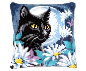 Vervaco Cross Stitch Embroidery Kits Cushion Embroidery Set Beginners Pre-Printed Cat at Night DIY Set Creative Set for Adults 40 x 40 cm Craft Kit Craftsman Home Decoration