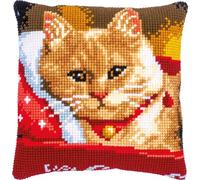 Vervaco Cross Stitch Embroidery Kits Cushion Embroidery Set Beginners Pre-Printed Cat DIY Set Creative Set for Adults Decorative Cushion Approx. 40 x 40 cm Craft Set Craftsman Home Decoration