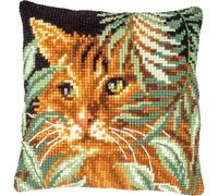VERVACO Cross Stitch Embroidery Kits Cushion Embroidery Set Beginners Pre-Printed Cat & Leaves DIY Set Creative Set for Adults Decorative Cushion 40 x 40 cm Craft Set Craftsman Home Decoration