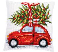 Vervaco Cross Stitch Embroidery Kits Cushion Embroidery Set Beginners Pre-Printed Christmas Car DIY Set Creative Set for Adults Decorative Cushion Approx. 40 x 40 cm Craft Set Craftsman Home