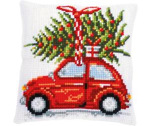 Vervaco Cross Stitch Embroidery Kits Cushion Embroidery Set Beginners Pre-Printed Christmas Car DIY Set Creative Set for Adults Decorative Cushion Approx. 40 x 40 cm Craft Set Craftsman Home
