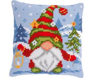 Vervaco Cross Stitch Embroidery Kits Cushion Embroidery Set Beginners Pre-Printed Christmas Gnome DIY Set Creative Set for Adults Decorative Cushion Approx. 40 x 40 cm Craft Set Craftsman Home