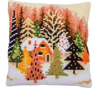 VERVACO Cross Stitch Embroidery Kits Cushion Embroidery Set Beginners Pre-Printed Christmas Trees DIY Set Creative Set for Adults Decorative Cushion Approx. 40 x 40 cm Craft Set Craftsman Home
