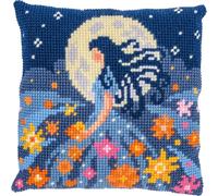 Vervaco Cross Stitch Embroidery Kits Cushion Embroidery Set Beginners Pre-Printed Girl with The Moon DIY Set Creative Set for Adults Decorative Cushion Approx. 40 x 40 cm Craft Set Home Decoration