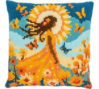 Vervaco Cross Stitch Embroidery Kits Cushion Embroidery Set Beginners Pre-Printed Girl with The Sun DIY Set Creative Set for Adults Decorative Cushion Approx. 40 x 40 cm Craft Set Home Decoration