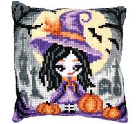 VERVACO Cross Stitch Embroidery Kits Cushion Embroidery Set Beginners Pre-Printed Halloween Girls DIY Set Creative Set for Adults Decorative Cushion Approx. 40 x 40 cm Craft Set Craftsman Home