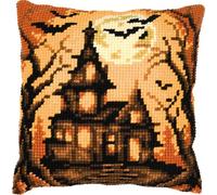 VERVACO Cross Stitch Embroidery Kits Cushion Embroidery Set Beginners Pre-Printed Halloween Home DIY Set Creative Set for Adults Decorative Cushion Approx. 40 x 40 cm Craft Set Craftsman Home