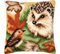 VERVACO Cross Stitch Embroidery Kits Cushion Embroidery Set Beginners Pre-Printed Hedgehog & Robin DIY Set Creative Set for Adults Decorative Cushion 40 x 40 cm Craft Set Craftsman Home Decoration