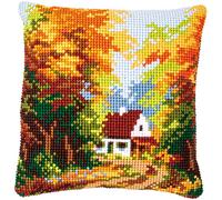 Vervaco Cross Stitch Embroidery Kits Cushion Embroidery Set Beginners Pre-Printed House in The Forest DIY Set Creative Set for Adults Decorative Cushion Approx. 40 x 40 cm Craft Set Craftsman Home