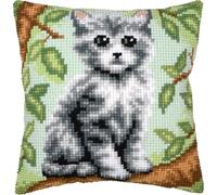 VERVACO Cross Stitch Embroidery Kits Cushion Embroidery Set Beginners Pre-Printed Kitten DIY Set Creative Set for Adults Decorative Cushion 40 x 40 cm Craft Set Craftsman Home Decoration