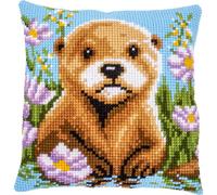 VERVACO Cross Stitch Embroidery Kits Cushion Embroidery Set Beginners Pre-Printed Otter DIY Set Creative Set for Adults Decorative Cushion 40 x 40 cm Craft Set Craftsman Home Decoration