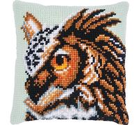 Vervaco Cross Stitch Embroidery Kits Cushion Embroidery Set Beginners Pre-Printed Owl DIY Set Creative Set for Adults Decorative Cushion Approx. 40 x 40 cm Craft Set Craftsman Home Decoration