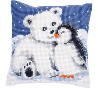 Vervaco Cross Stitch Embroidery Kits Cushion Embroidery Set Beginners Pre-Printed Polar Bear and Penguin DIY Set Creative Set for Adults 40 x 40 cm Craft Kit Craftsman Home Decoration